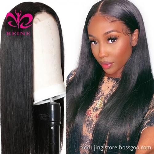 REINE 30 Inch  Indian Virgin Human Hair Wigs,Brazilian Peruvian Straight 4X4 Cuticle Aligned 3 and middle  Part Lace Closure Wig